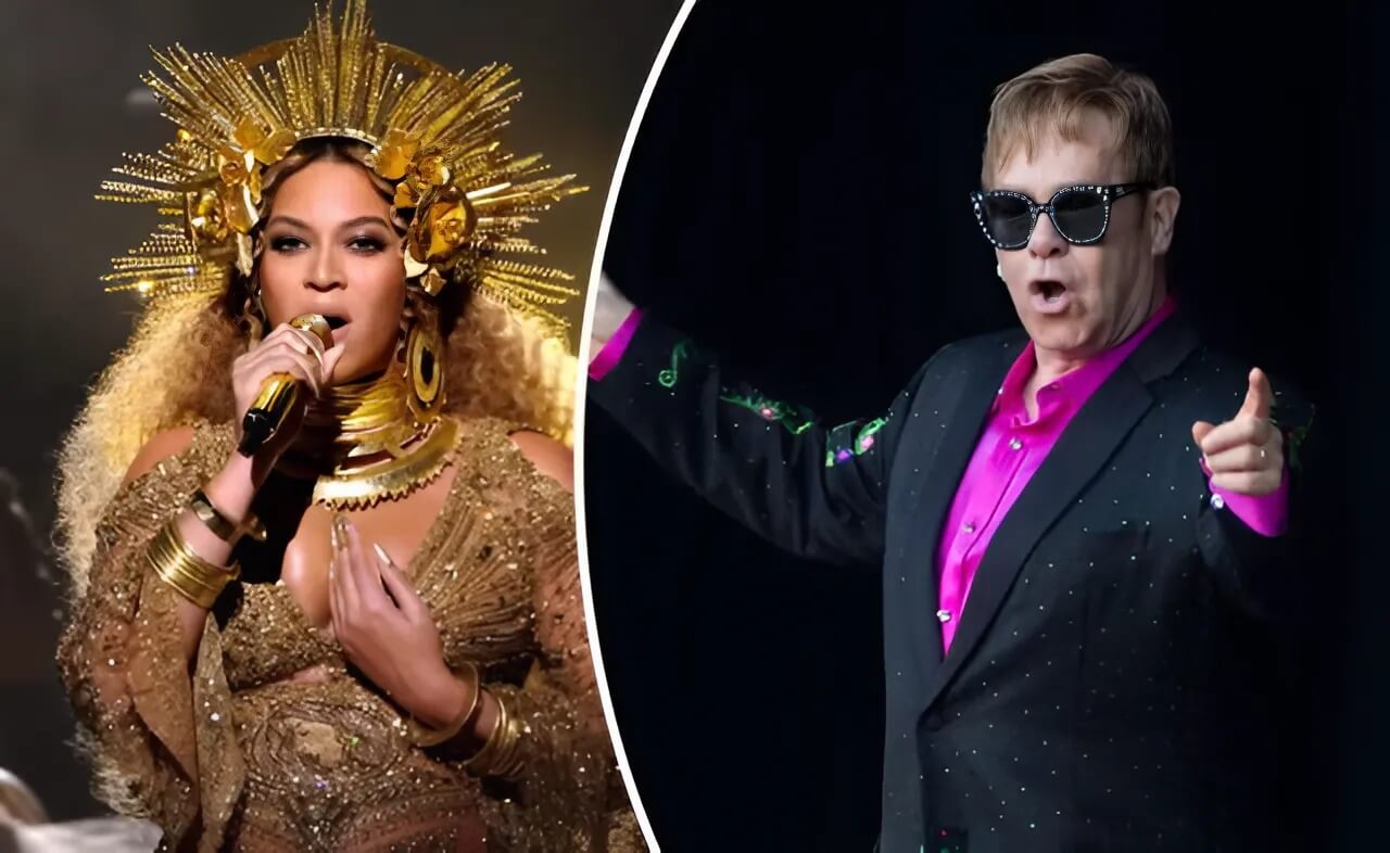Beyoncé and Elton John at charity event, icons of celebrity philanthropy
